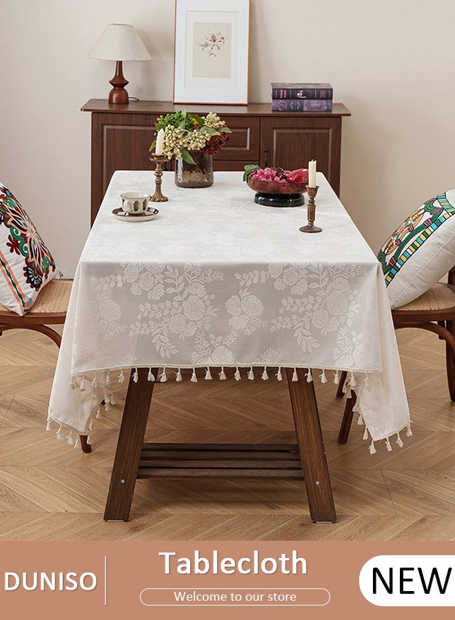 DUNISO مفرش طاولة من القطن والكتان، مفرش طاولة مستطيل مع شرابات، مقاوم للتجاعيد، مضاد للتلاشي، قابل للغسل، غطاء طاولة بوهيمي لمائدة الطعام، المطبخ، حفلة عيد الميلاد، النزهة، داخلي وخارجي، 150*220 سم - Image 1